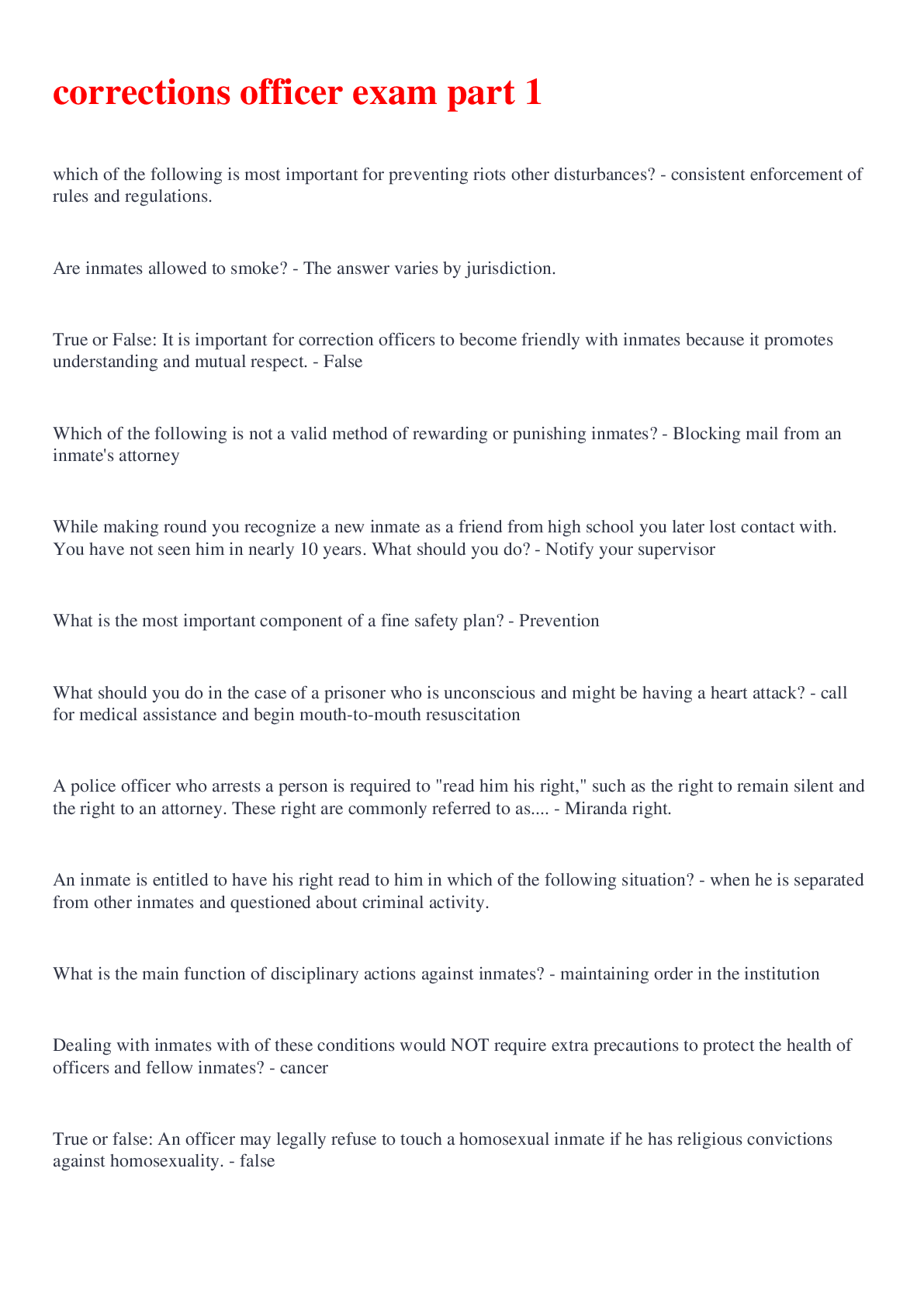 Preview image for corrections officer exam part 1 completed 2022/2023